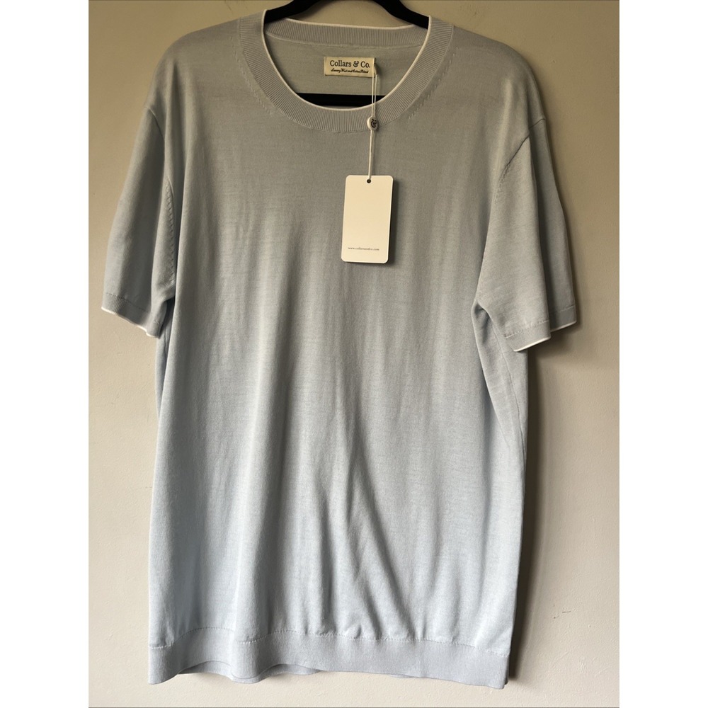 Collars & Co Men's Amalfi Luxe Tee Knit Size XL Wool Cotton Baby Blue Shirt NWT